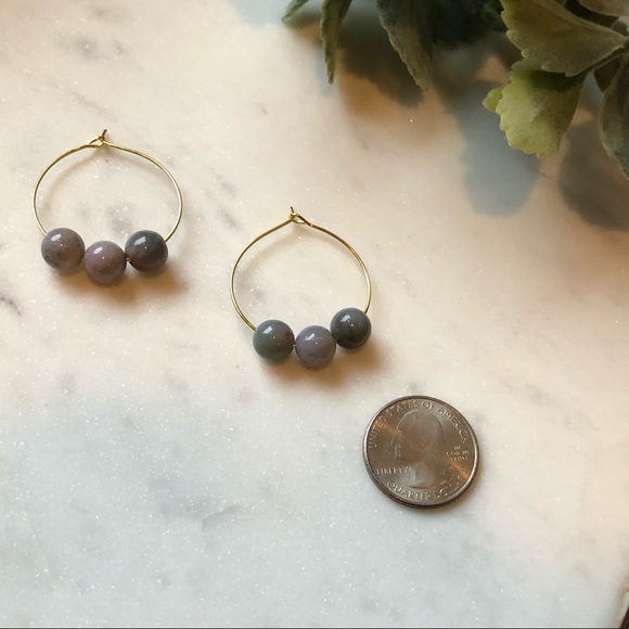 The Poppy in Neutral Grey- Dainty Hoop w/ Beads - Picture 5 of 5